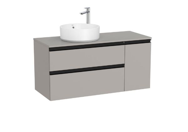 A851505547 UNIK  GAP 2 CAJONES  y 1 PUERTA GRIS MATE PARA LAVABO SOBREENCIMERA DESPLAZADO A LA IZQUIERDA MEDIDA 1100X460